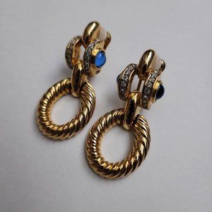 Chic Art Deco DOORKNOCKER MOGHUL Glass SAPPHIRE Cabochon & Diamanté Crystal Gold